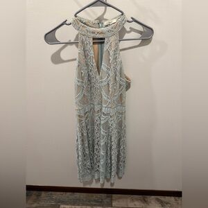 Elegant Lace Halter Dress in Light Blue